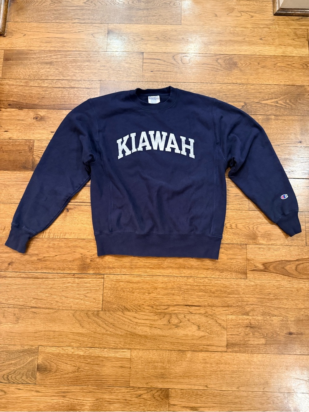 Champion Navy Crewneck Sweatshirt with distressed style KIAWAH Arch Logo